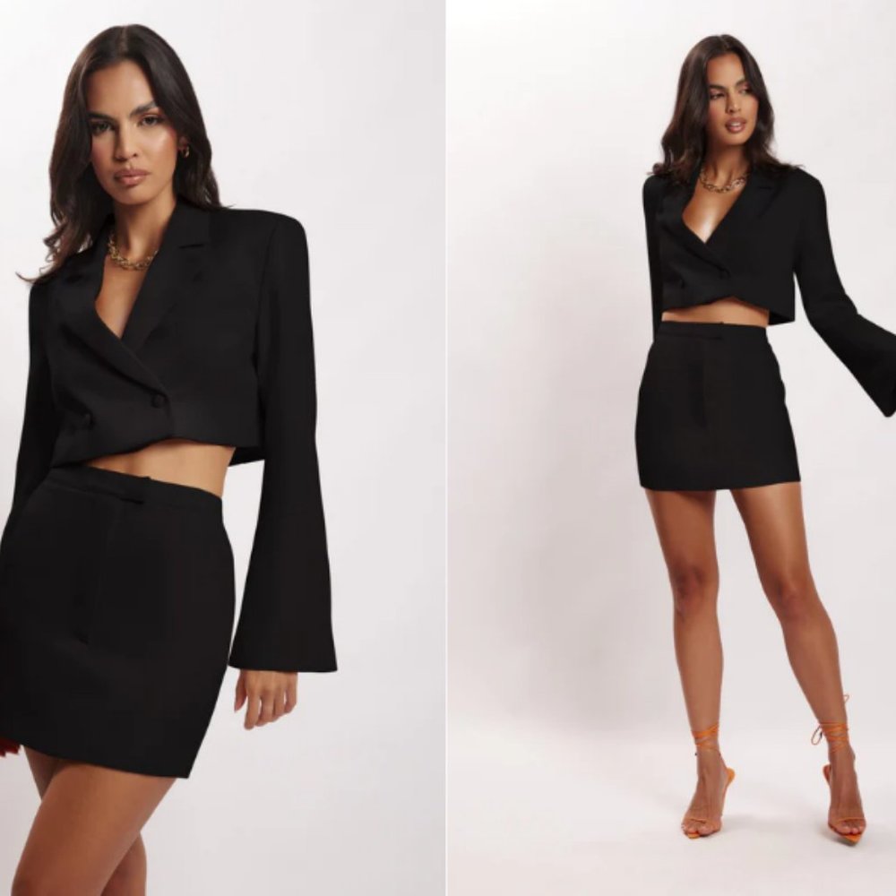 Meshki Black Skirt (XL) & Cropped Blazer (L) Set (High Quality)